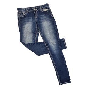 Maurices Skinny Jeans Low Rise Dark Wash Sequin Stitched Pockets Medium-Reg